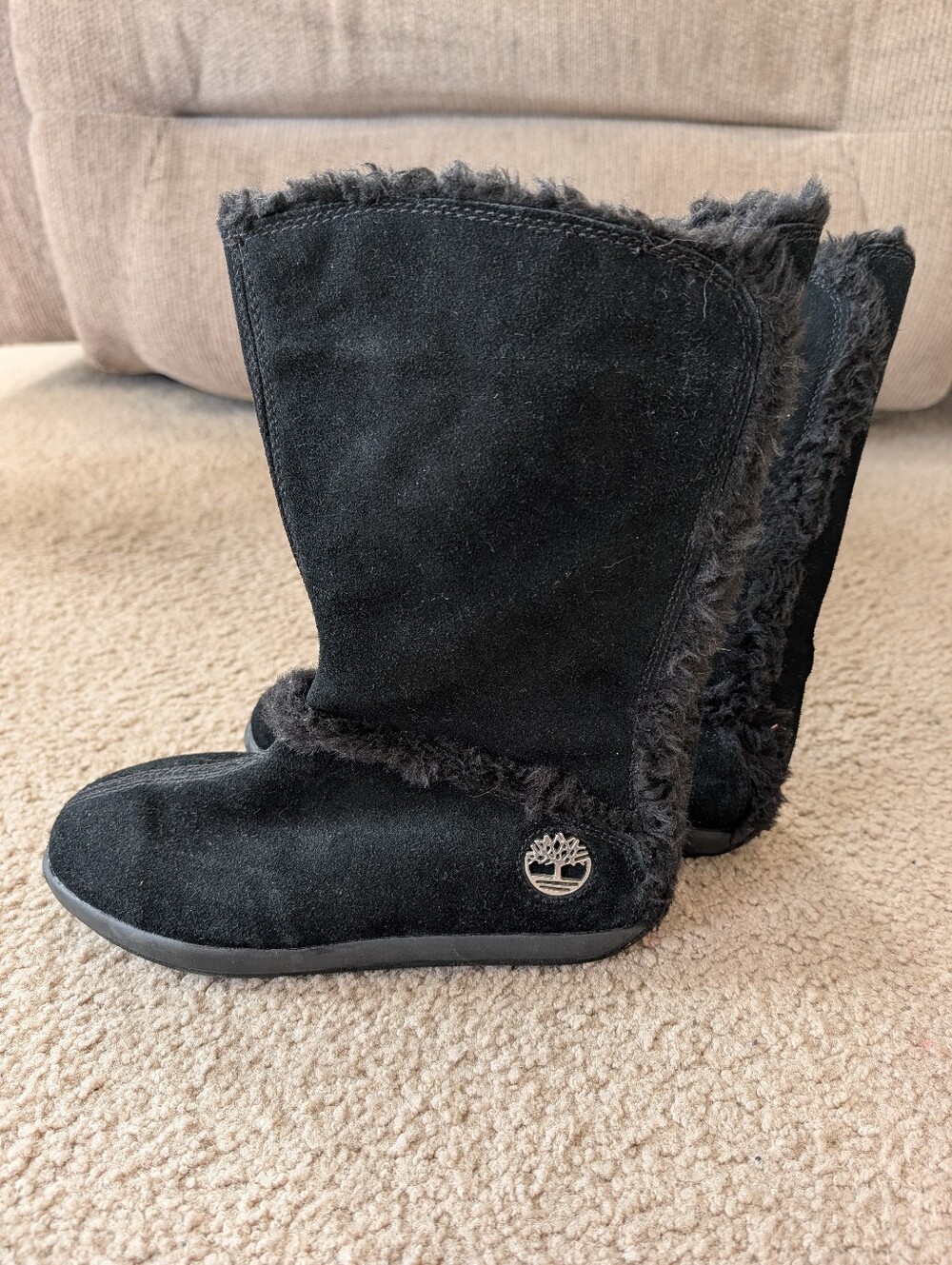 Timberland Women's Black Suede Faux-Fur Winter Mid-Calf Boots